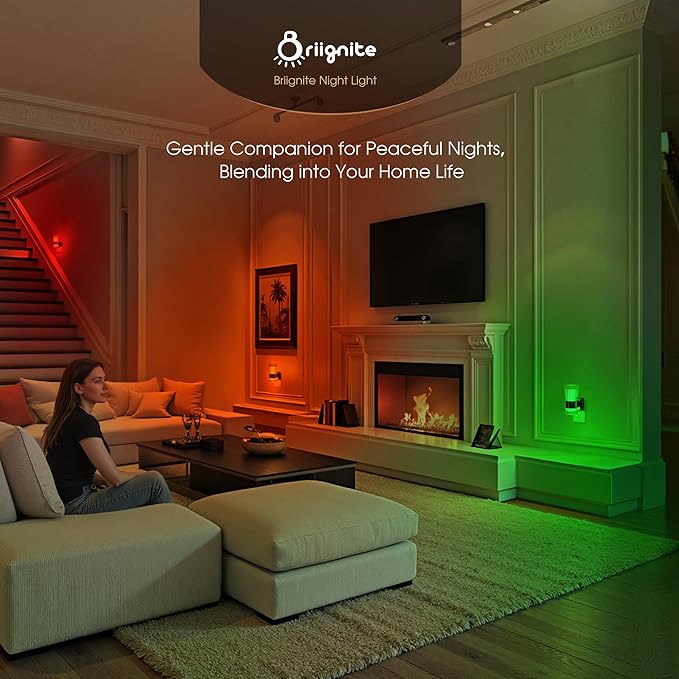 Briignite Night Light, Night Lights Plug into Wall, RGB Color LED NightLight with Dusk to Dawn Sensor, 180° Rotating Night Lights, Adjustable Brightness, Wall Sconce for Bedroom Hallway, 2 Pack