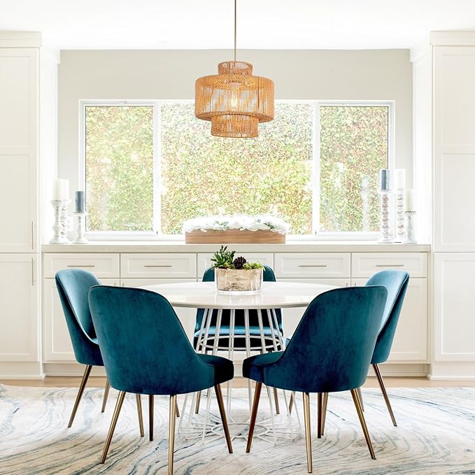 Boho Chandelier Rattan Pendant Light for Dinning Room Bohemian Hanging Lights 3-Tier Rattan Chandelier Basket Light Woven Light for Bedroom Entrance Hallway Kitchen Island Light Fixture