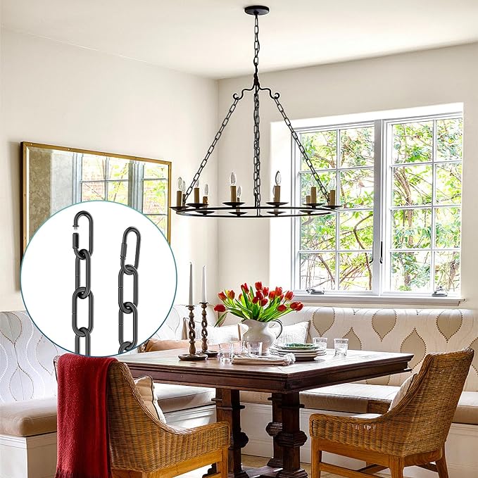 garini 6 Feet Industrial Black Light Fixture Chain, Adjustable Metal Pendant Chandelier Chain Extension with Detachable Link, 3 Pack