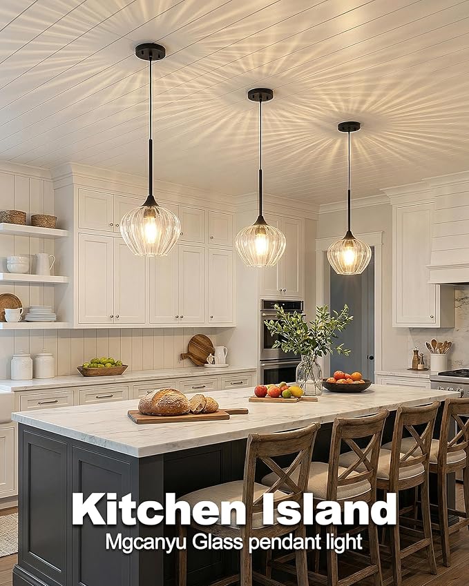 Glass Pendant Lights for Kitchen Island, 7" Modern Matte Black Pendant Light Fixtures Small Farmhouse Hanging Light for Kitchen, Dining Room, Sink, Bathroom