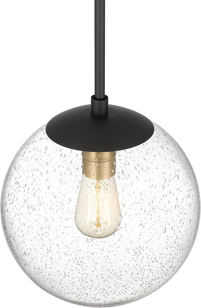 Tawson Globe Pendant Lighting, Black and Gold Pendant Light for Kitchen Island, 9.5 inch Seeded Globe Glass Shade for Kitchen, Hallway, Entryway, Dining Room, Bedroom, Living Room