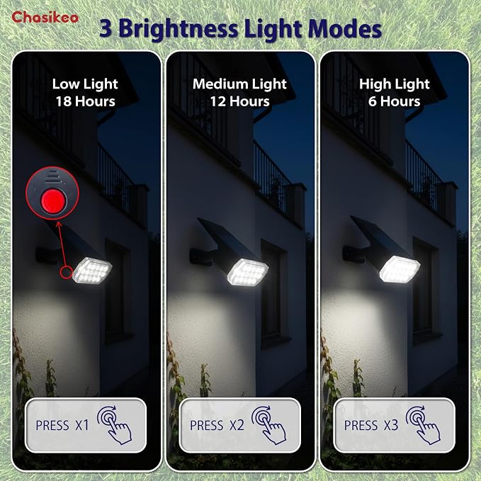 Solar Lights Outdoor Waterproof, 3 Lighting Modes Solar Spot Lights Outdoor, LED Solar Spotlights, Ultra Bright Dusk-to-Dawn Uplights for Garden, Landscape, Yard, Pathway, IP65, Auto On/Off