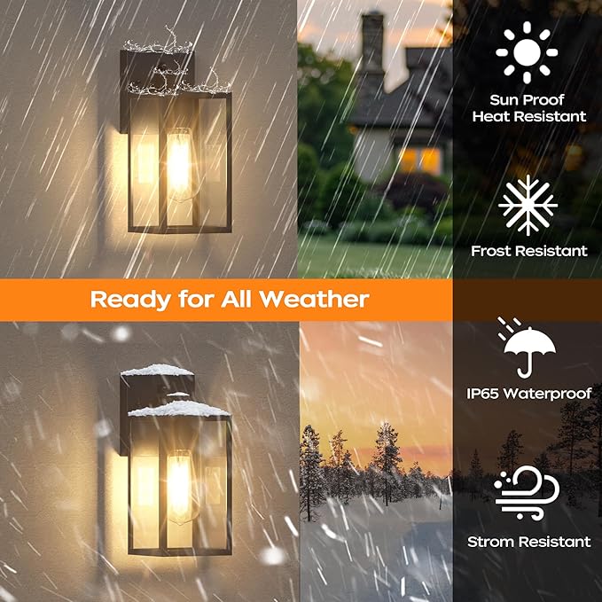 WIHTU Outdoor Porch Lights Fixtures Wall Mount, Dusk to Dawn Outdoor Lighting Fixtures for House, Sensor Exterior Wall Lights, Waterproof Sconce Outside Lamp, Anti Rust Wall Lantern for Garage