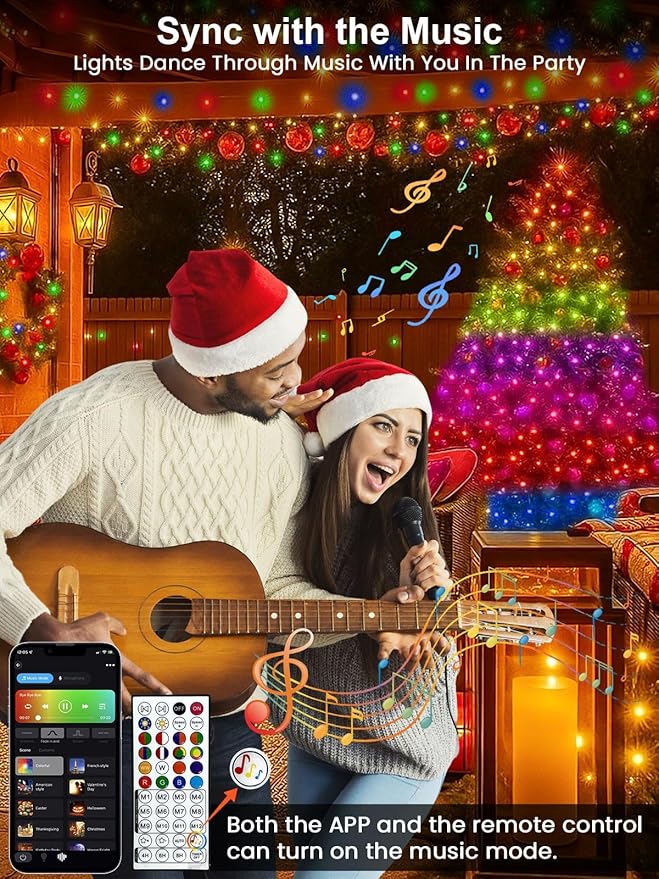 Smart Color Changing 4th of July Lights with Remote & App, 66FT 200LED Red White and Blue Twinkle Lights with Timer, RGB Patriotic Fairy String Light Waterproof Indoor Outdoor Independence Day Decor
