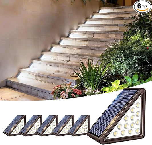 JEJOT Solar Step Lights Outdoor Waterproof IP65,Cool White Brown Solar Stair Lights, Outdoor Light Decor for Stair, Deck, Step, Porch and Outside Patio, 6 Pack