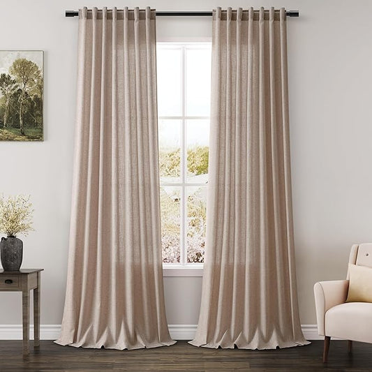 Oatmeal Linen Curtains 120 Inch Extra Long for Living Room Back Tab Light Filtering Semi Sheer Drapes Modern Farmhouse Boho Decor Cotton Textured Curtain for Floor to Ceiling High Window 52x120