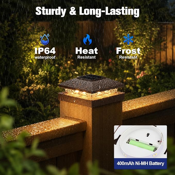 APONUO Solar Post Cap Lights for 4x4 Posts - IP64 Waterproof, 3000/6500K LED, Wireless Fence Lights & Deck Lights for Patios, Gardens, and Yards, Brown-Warm/Cool White, 8-Pack
