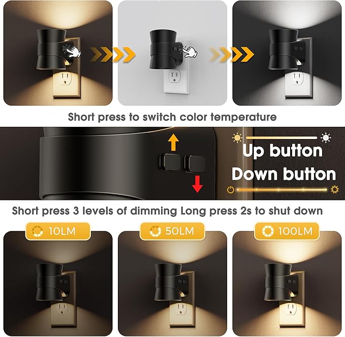 L LOHAS LED Night Lights Plug into Wall, Dimmable Night Light 2pack, 3CCT Adjustable Light Color and Brightness, Multi-Scenario use, for Living Room, Kitchen, Hallway, Bathroom