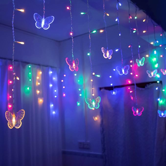 YOLIGHT Butterfly Curtain Lights 13ft 96 LED Fairy Light 8 Modes String Lights with Remote, Butterfly Hanging Decoration for Bedroom Garden Wall Ceiling Party Wedding Holiday Christmas (Multicolor)