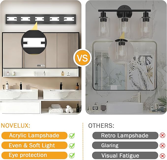 LED Bathroom Light Fixtures, 5-Light Modern Vanity Lights with Milky White Frosted Acrylic Shades, Matte Black Bathroom Lighting Fixtures Over Mirror, ETL Listed, 35W 5CCT Adjustable