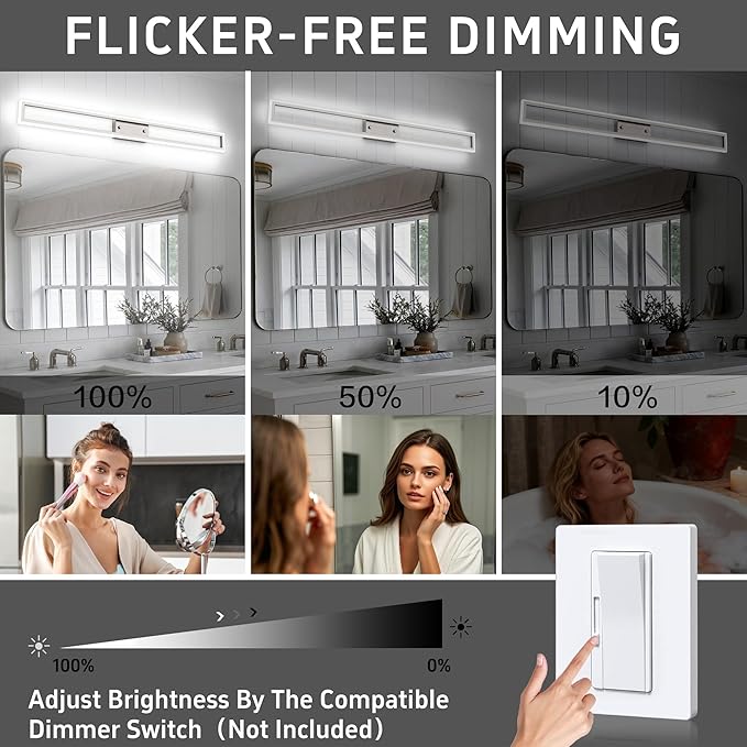 ZUZITO Bathroom Light Fixtures Over Mirror - Modern Brushed Nickel Bathroom Vanity Light 48 Inch- Dimmable Vanity Lights LED 6000K