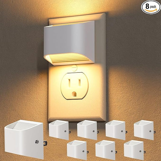 NIORSUN Plug in Night Light, Auto Brightness Sensor Night Light, 3000K Warm White, Ultra-Slim Wall Light for Hallway Bathroom Bedroom Stairs, White, 8 Pack