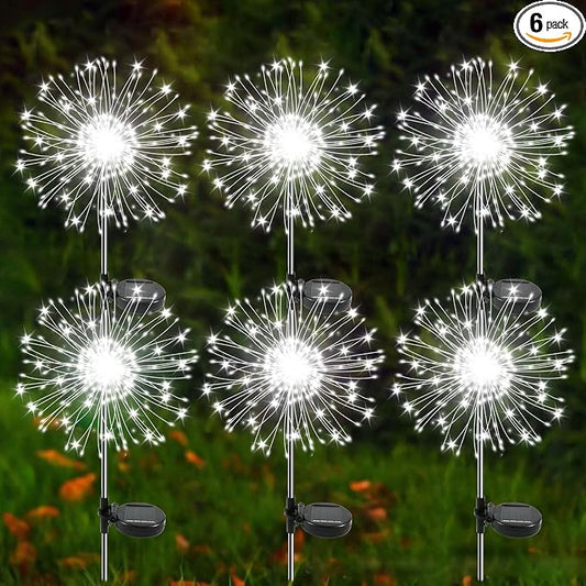 Solar Garden Lights Outdoor, 6 Pack 120 LED Twinkling Firework Lights Decorative with 2 Modes, Outdoor Waterproof Solar Starburst Light for Outside Yard Pathway Garden Decor, White