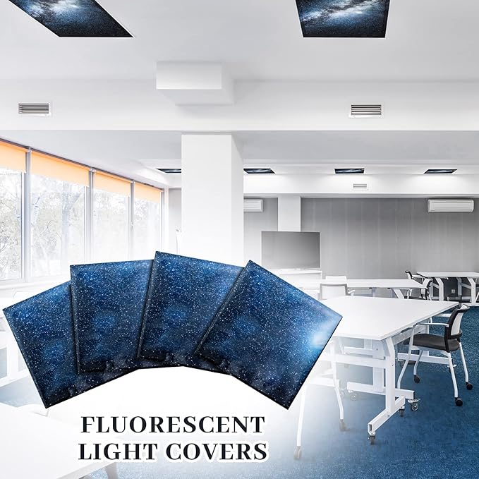 Patelai 8 Pack Fluorescent Light Covers for Classroom Ceiling 4 x 2 Feet Magnetic Light Covers Filter for Office School Drop Ceiling Supplies(Galaxy Sky)