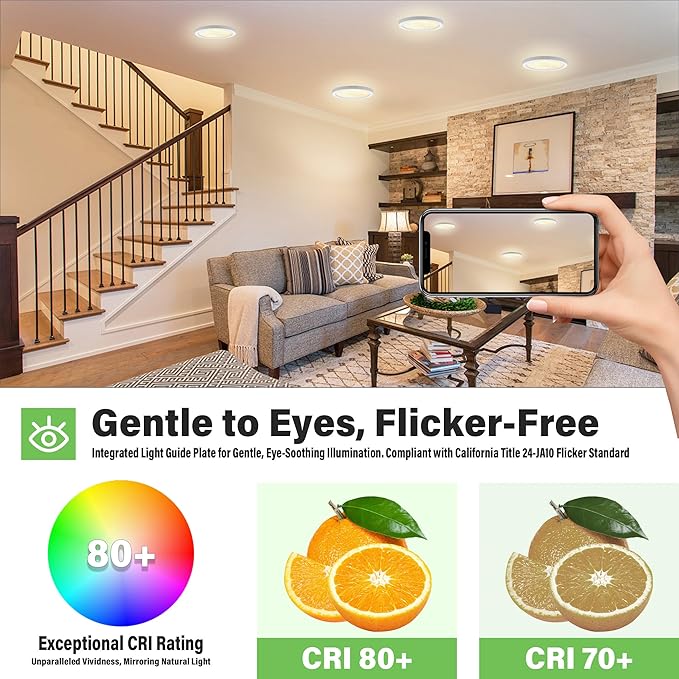 7.3" Flush Mount Ceiling Light Dimmable With ETL CERT, 5CCT LED Moon Style Round Light Fixture for Bedroom, Bathroom, Kitchen, Hallway, Basement, Closet, White 3Pack