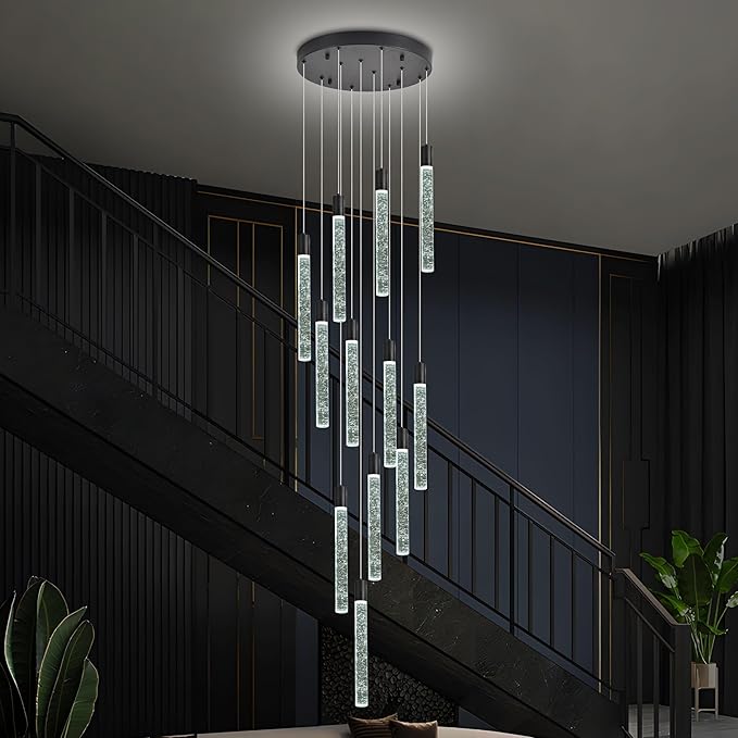 12-Light 137.79'' High Ceiling Chandeliers Modern Crystal Chandeliers for Entryway Long Spiral LED Dimmable Chandelier Flush Mount Ceiling Staircase Foyer Living Room Ceilings Light Fixture