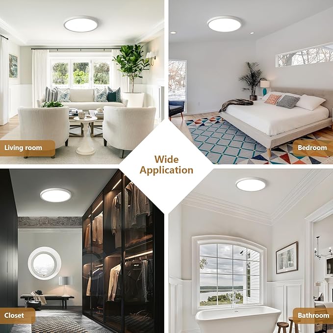 Dimmable 12Inch LED Flush Mount Ceiling Light, 24W, 2520LM, 2700K/3000K/4000K/5000K/6000K CCT Selectable,LED Round Flat Panel Light Dimmable from 5% to 100% for Bedroom,Kitchen,Hallway, White 6PK