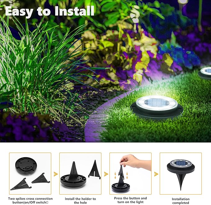 Flacchi Solar Lights Outdoor Waterproof - 2-in-1 Solar Powered Ground Lights Outdoor Solar Disk Light Landscape Light for Deck Step Patio Yard Pathway Walkway Driveway Garden (Cool White, 8 Pack)