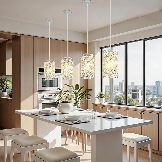 Chrome Pendant Lights Kitchen Island, Mini Crystal Modern Kitchen Pendant Lighting Over Sink with 10.2" Clear Glass Shade Chandeliers, Adjustable Pendant Light Fixture for Dinning Room Bedroom