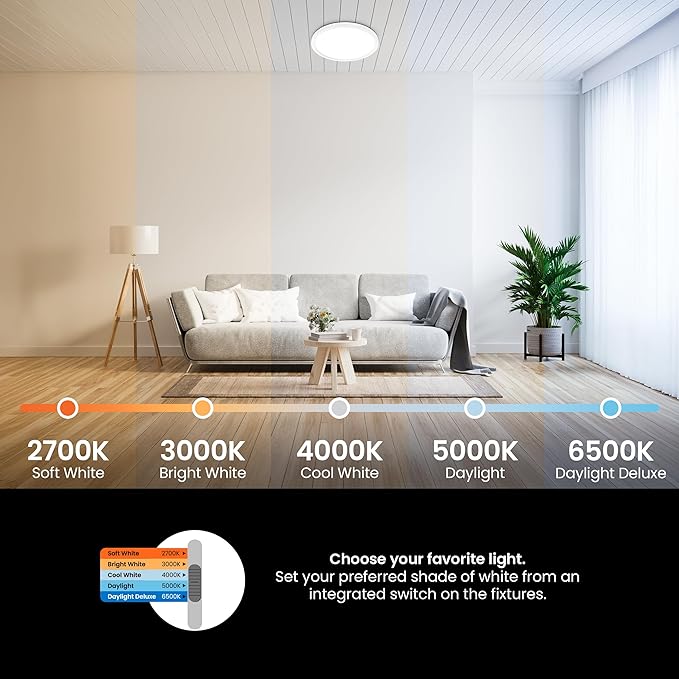 Feit Electric 11" Round LED Flat Panel Light, Adjustable White 5 Color Temperatures, Night Light Mode, Dimmable, Slim Profile with Interchangeable Magnetic Frames, FP11RT/5CCT/NL/WH