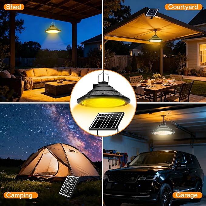 Solar Chicken Coop Light with Timer | Three-Color Dimmable LED, IP66 Waterproof Hanging Ceiling Pendant Light Suitable for Poultry Farms,Coops,Patio,Camping,Garage etc