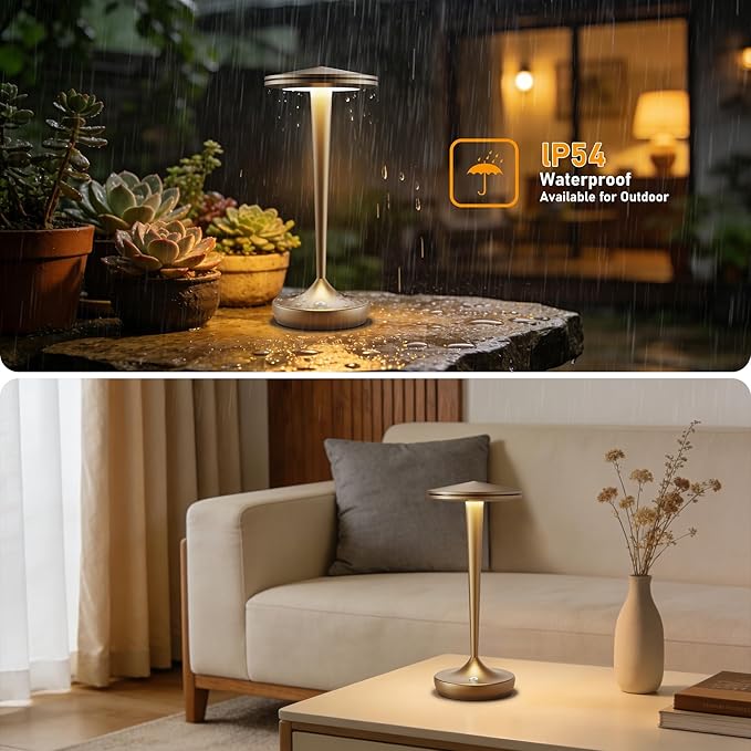 YHT YHTCordlessTable Lamps Rechargeable, 6000mAh Battery Portable LED Touch Led Table Lamp, 3-Color Stepless Dimming & Memory Function, for Outdoor, Dinning, Patio, Restaurant, Kitchen (Bronze)