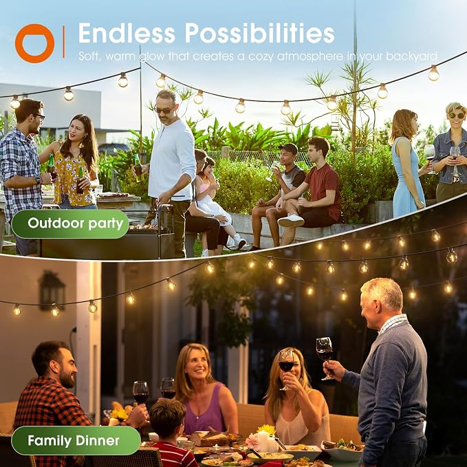 addlon 31FT (25+6) Solar String Lights with Remote, 13 Shatterproof G40 Bulbs, Solar Powered & USB Charging Patio Lights, Dimmable Waterproof Solar Light Outdoor for Camping Porch Backyard Party Decor
