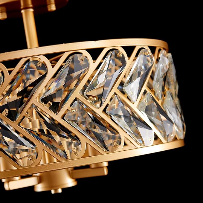 AGV LIGHTING K9 Crystal Ceiling Light, Flushmount Ceiling Light Fixture for Living Room, Close to Ceiling Modern Design, 3-Lights, D15 x H11 in, Clear Crystal & Gold Finish Frame