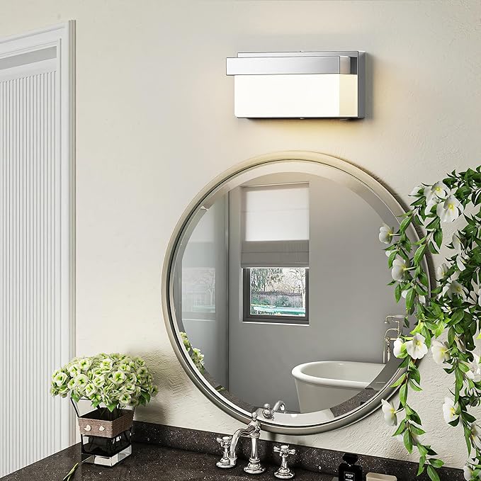 Switched LED Wall Sconce Set of 2, Indoor 8 inch 12 Watt 4000K Wired Chrome Wall Mounted Sconce Light with On/Off Switch, Frosted Arcylic Shade Sconces for Bedroom Living Room Bathroom Kitchen Hallway