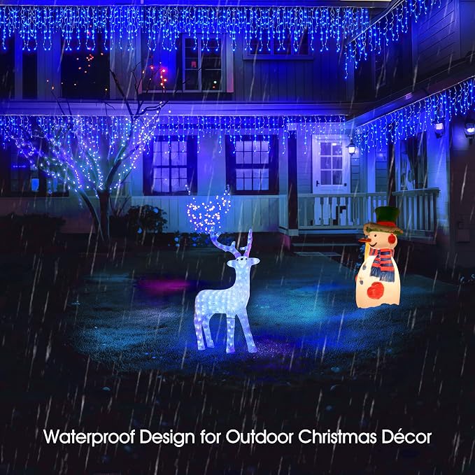 WBao Icicle Lights Outdoor, 432 LED 33FT Christmas Lights With 81 Drops, Remote Control, 3 Timer Settings, 8 Modes, Waterproof, Connectable for Wedding, Holiday Eaves Decor, Blue