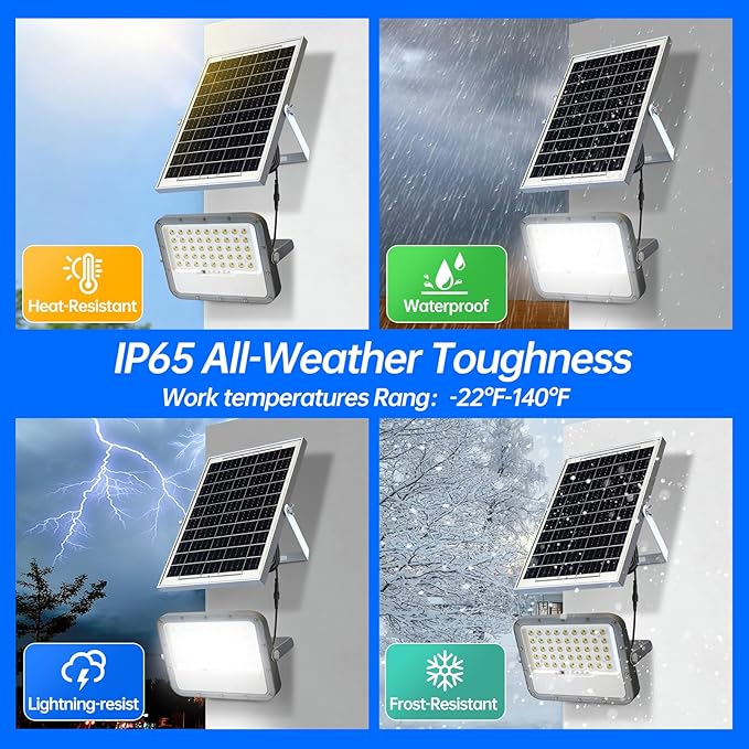 Solar Flood Lights Outdoor Waterproof - 5000 Lumen Dual-color LED Lights Dawn to Dusk,Heavy Duty Aluminum Exterior Security Light with Remote Control,Bright Spot Light for Outside Wall, Patio, Yard