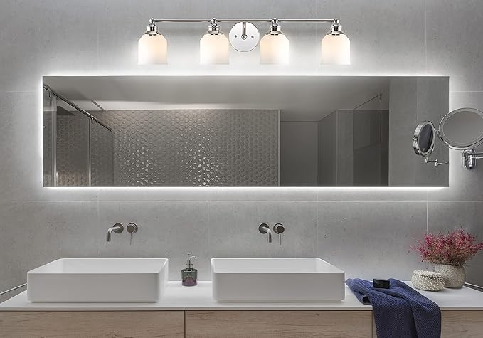 JONATHAN Y 33.25" Chrome Modern Farmhouse LED Vanity Light Wall Sconce Fixture, Frosted White Glass Shade, Dimmable Wall Lamp for Bathroom Mirror Kitchen Sink, UL Listed (JYL7552A)