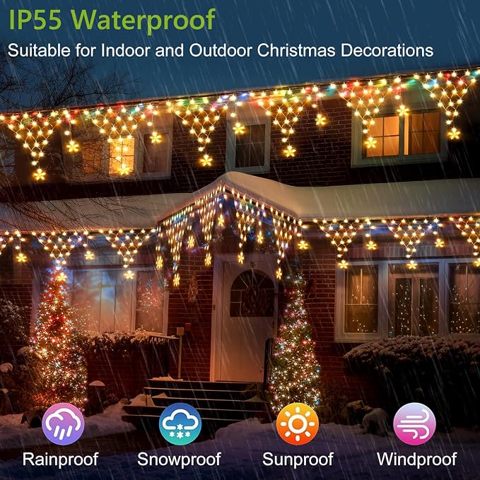 Ramadan Lights Outdoor Decorations 218 LED 13.8ft Star Curtain Fairy Lights with 12 Drops, Clear Wire LED String Light Decor with 8 Modes for Wedding Party Holiday Christmas Home Indoor Outdoor Decor