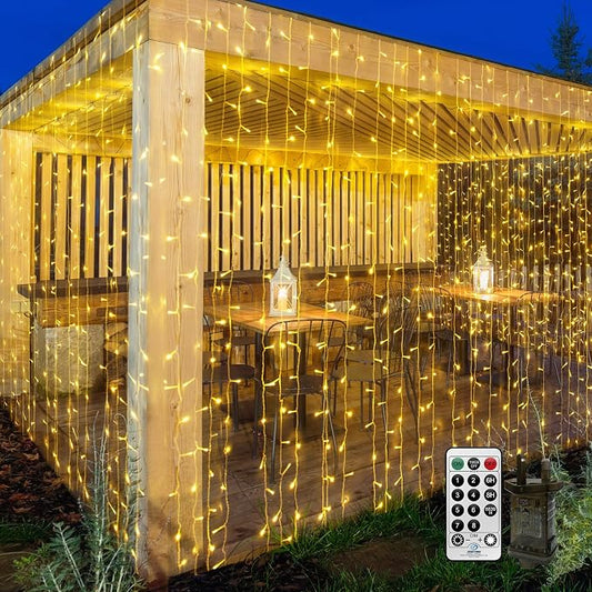 THKFUL 20x10FT 600LED Curtain Lights for Room,Hanging Backrop Curtain Fairy Lights Indoor Window Icicle Light Waterproof with Remote Control,Timer for Holiday Yard Garden(Warm White)
