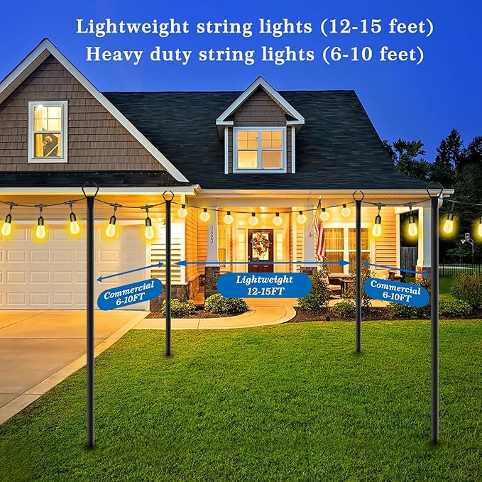 Beizelte 2 Pack String Light Poles,10 Ft Light Poles for Outside String Lights,Outdoor Lights Pole with Fork,Metal Poles Stand for Patio Deck Backyard