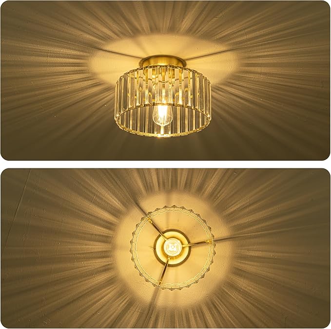 Mayful Modern Crystal Ceiling Light,Gold Seim Flush Mount Lighting Fixtures,Round Hallway Light Fixtures for Entryway Bedroom Kitchen Laundry Room,11 Inch