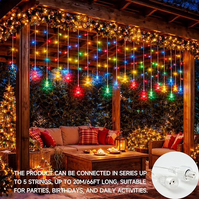 Curtain String Light Christmas Decoration Icicle Lights 8 Modes dimmable,108 LEDs 4M Christmas and Halloween String Lights for Home,Office,Party,bar,Holiday,Party (Multicolor)