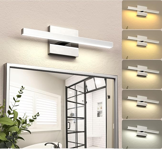 NIORSUN 15.7 inch Chrome Bathroom Vanity Light,12W 5CCT Dimmable LED Bathroom Lighting Fixtures Over Mirror, Modern Vanity Lights for Bathrooms Restroom Mirror- ETL Certified