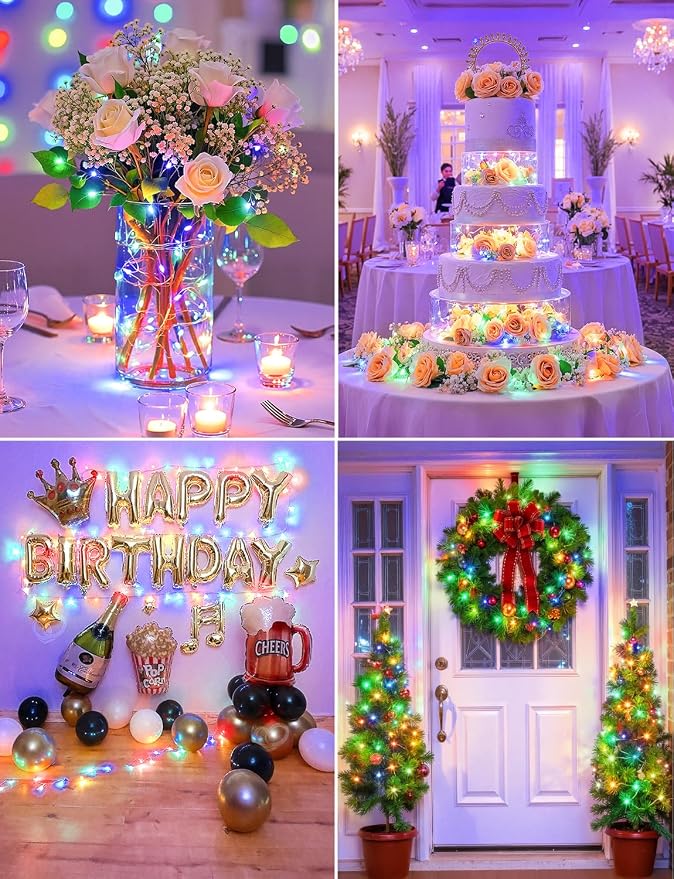Brightown 12 Pack Multi-Color Fairy Lights Battery Operated - 7ft 20 LED Waterproof Micro Firefly Lights for Christmas Decor, DIY Craft, Wedding Table Centerpieces, Flowers