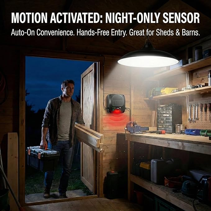 Solar Shed Lights Indoor Outdoor, 3200LM Motion Sensor Pendant Light Daytime Available with Remote & Button Control, IP65 Waterproof 4 Lighting Modes for Barn Garage Gazebo Chicken Coop Shop - 1 Pack