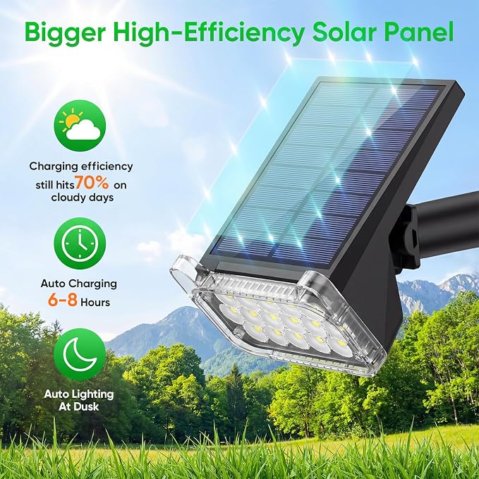 Solar Spotlights Outdoor Waterproof IP65 - Solar Spot Lights Uplights for Garden Yard Tree Flag Statue Flower Beds Landscape Auto On/Off 2 Lighting Modes Wall-Mount & Ground Stake White - 4 Pack
