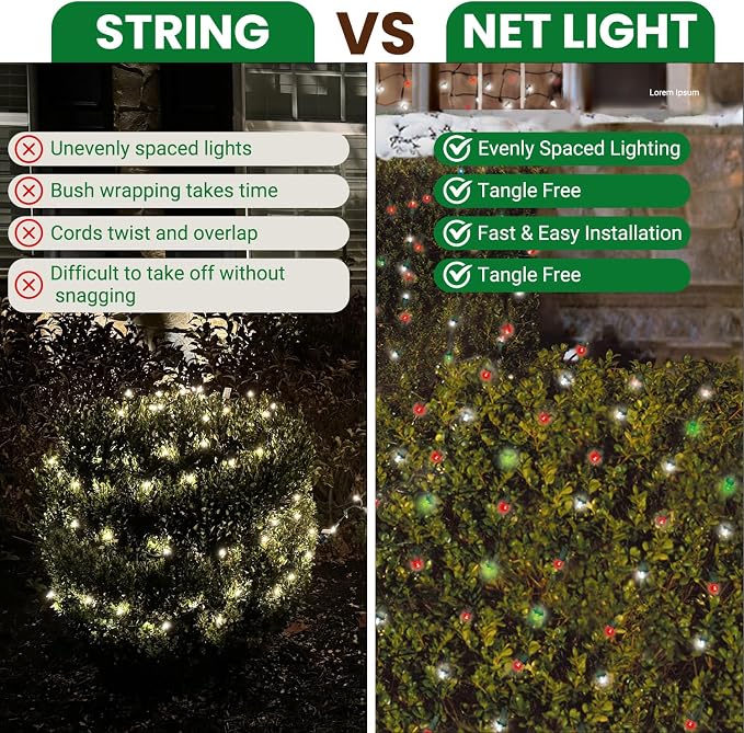 Christmas Light Net – 150 LED Red & White Mesh Lights - 4 ft x 6 ft – Outdoor/Indoor – Net Lights for Bushes, Hedges or Trees