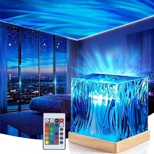 Northern Lights Projector Touch,16 Colors Changing Light Dimmable Mood Lighting, Cube Aurora Glow Lamps with Dynamic Ripple Effect, Remote Galaxy Light Projector for Bedroom Playroom Kids Teens Gifts