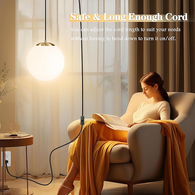 KoKo&Yukina 10" Globe Pendant Light Gold Plug in Pendant Light Adjustable Hanging Lights with Plug in Cord Brushed Gold Finished with Milk Glass Lampshade for Bedroom Kitchen Island（Bulb Included）