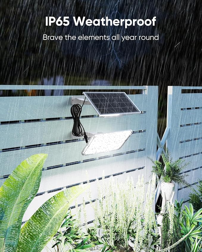 1000 Lumen 299 LED Solar Dusk to Dawn Light Outdoor JACKYLED Solar Powered Spotlight with 4400mAh Battery Outside Waterproof Wall Mount Security Light for Porch Storage Room Patio Shed (White, 2-Pack)