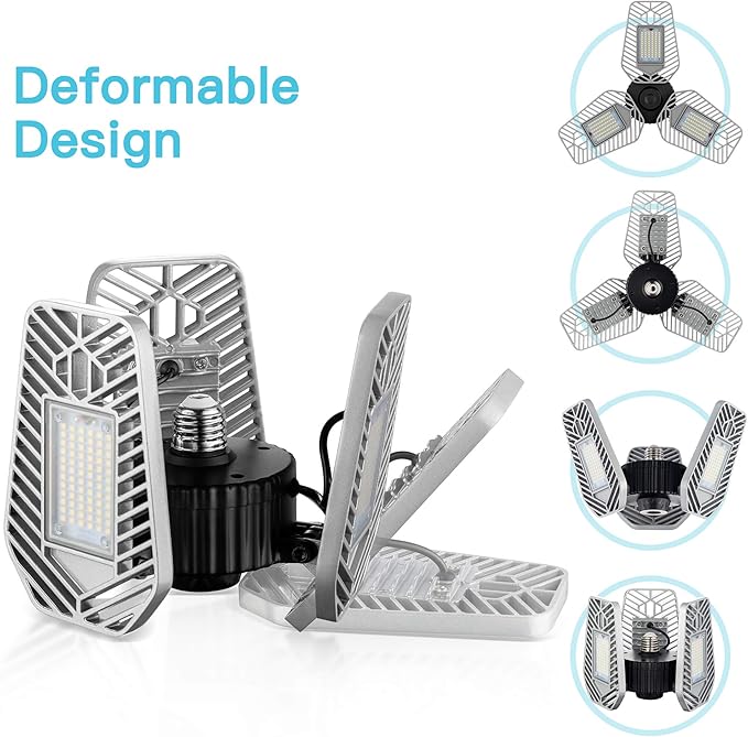 LZHOME 2-Pack Deformable LED Garage Ceiling Lights, 9000 Lumens, 82W CRI 80, Adjustable Shop Lighting (No Motion Activated)