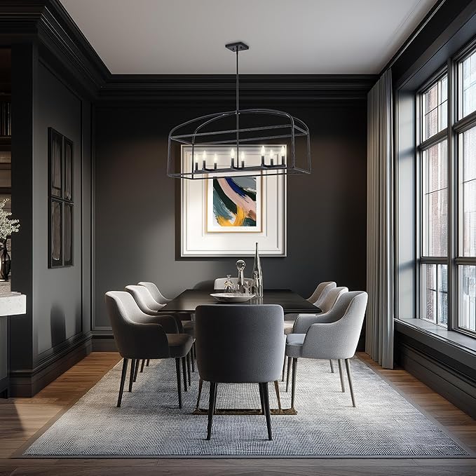 Asher Hamilton AHP-210BK Montclair 40 Inch Pendant Light | Adjustable 18.9 to 57.6 Inch Height | E12 Candelabra Base | Dry Rated for Indoor Use Only | Black Finish (Black, 8-Light Chandelier)