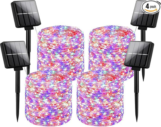 Brightever 4-Pack Solar String Lights Outdoor 288FT, Each 72FT 200 LED Solar Fairy Lights Waterproof, 8 Modes RGB Twinkle Lights for Christmas, Halloween, Party, Wedding Decorations(Multicolored)