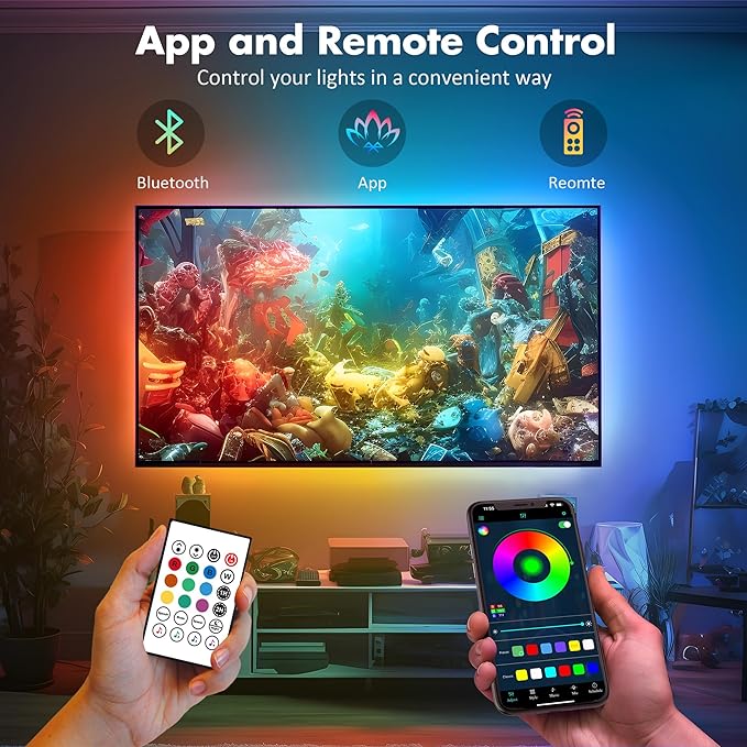 Maylit ICRGB TV LED Backlight, App Control LED Lights for 71-75in TV/Monitor, Music Sync Color Changing TV LED Strip Lights for Home Decor, USB Powered Gaming Accessories Lights for Bedroom Room Decor