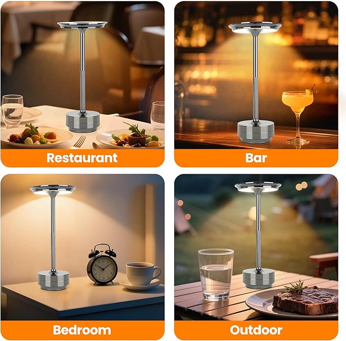 2-Pack Cordless Table Lamp Rechargeable 5000mAh, 3-Color Stepless Dimming Touch Sensor, Portable LED Desk Light for Bedroom, Nightstand, Camping, Patio (2-Pack Pearl Black)